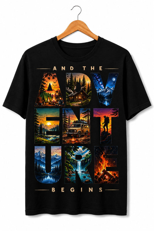 ADVENTURE TRAVEL BLACK CLASSIC FIT PREMIUM 100% COTTON T-SHIRT
