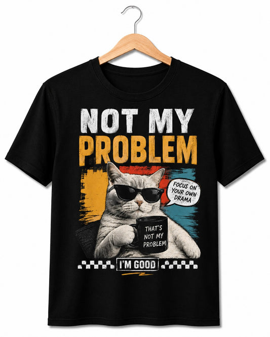 DRAMA CAT QUIRKY PET BLACK CLASSIC FIT PREMIUM 100% COTTON T-SHIRT