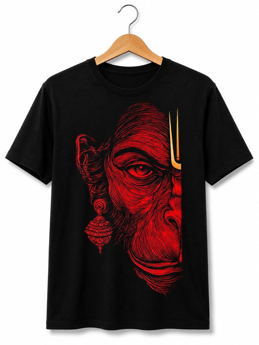 HANUMAN FACE SPIRITUAL BLACK CLASSIC FIT PREMIUM 100% COTTON T-SHIRT