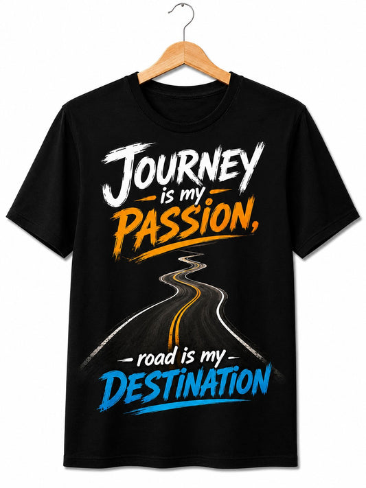 JOURNEY TRAVEL BLACK CLASSIC FIT PREMIUM 100% COTTON T-SHIRT