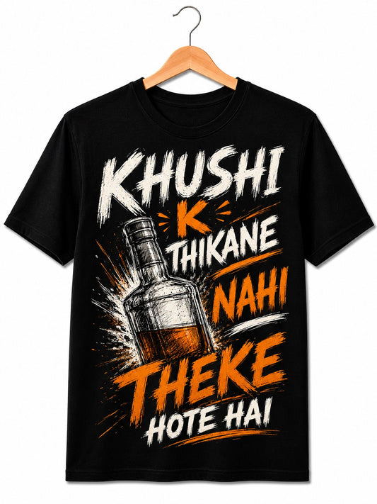 KHUSHI K THIKANE QUIRKY BLACK CLASSIC FIT PREMIUM 100% COTTON T-SHIRT