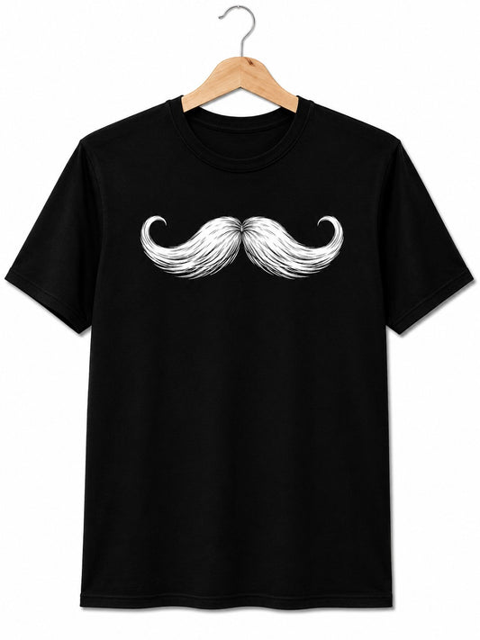 MUSTACHE QUIRKY BLACK CLASSIC FIT PREMIUM 100% COTTON T-SHIRT