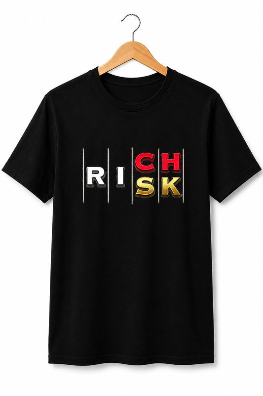 RICH RISK MOTIVATIONAL BLACK CLASSIC FIT PREMIUM 100% COTTON T-SHIRT