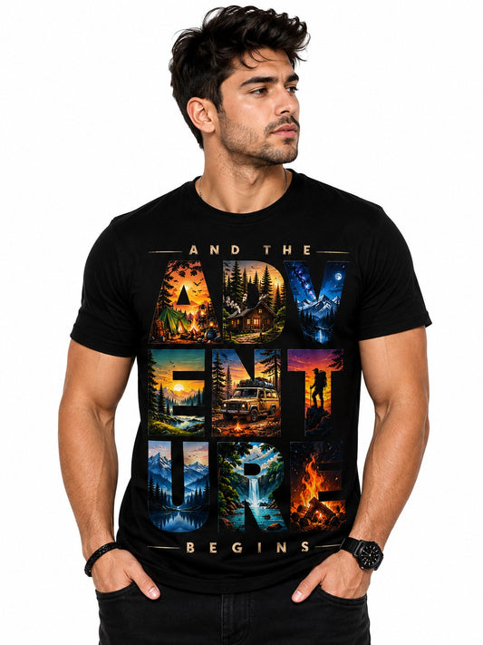 ADVENTURE TRAVEL BLACK CLASSIC FIT PREMIUM 100% COTTON T-SHIRT