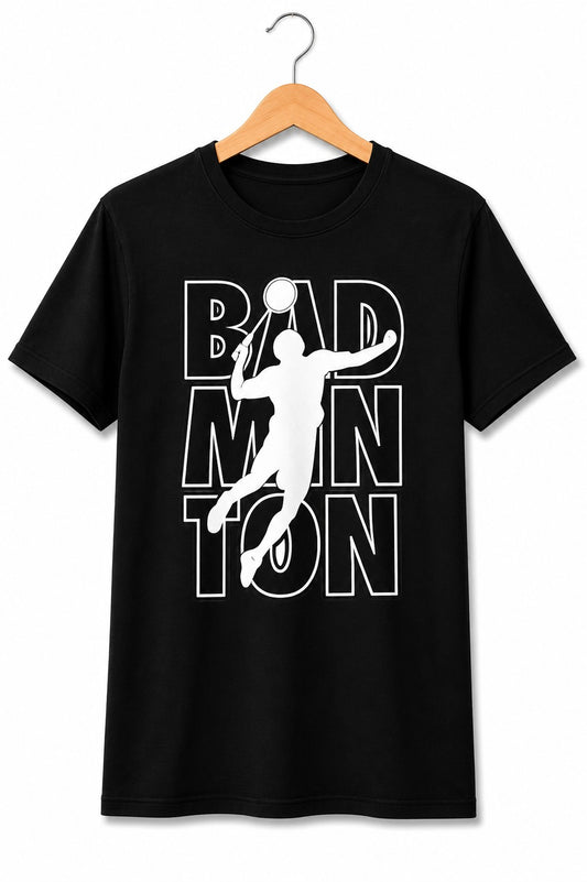 BADMINTON SPORTS BLACK CLASSIC FIT PREMIUM 100% COTTON T-SHIRT