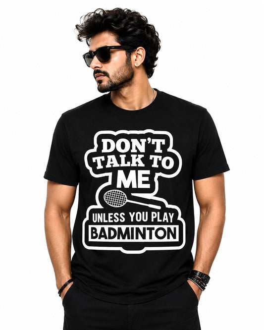 BADMINTON TALK SPORTS BLACK CLASSIC FIT PREMIUM 100% COTTON T-SHIRT