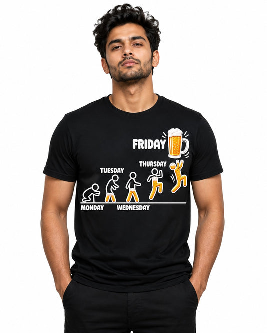 BEER FRIDAY QUIRKY BLACK CLASSIC FIT PREMIUM 100% COTTON T-SHIRT