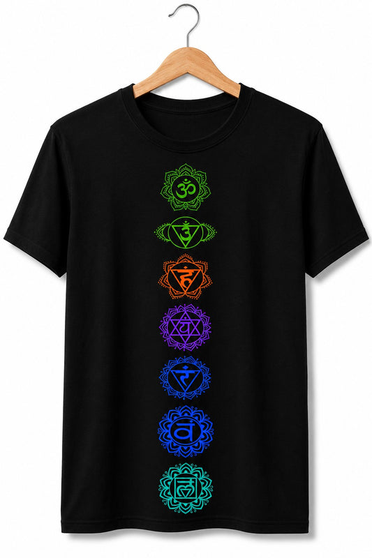CHAKRAS SPIRITUAL BLACK CLASSIC FIT PREMIUM 100% COTTON T-SHIRT