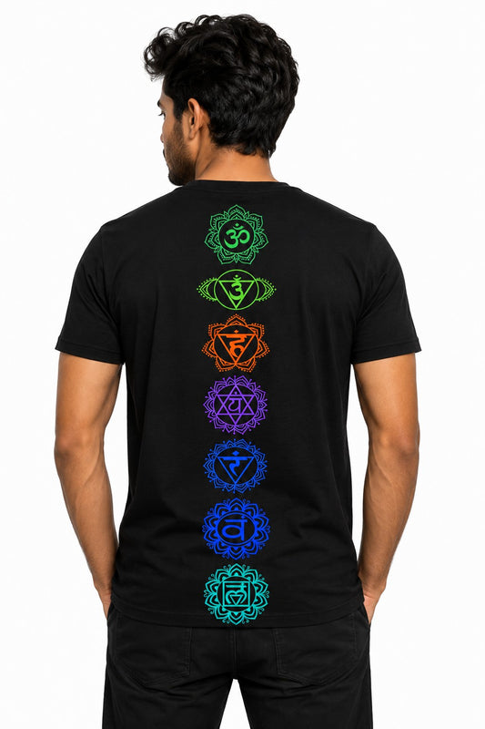 CHAKRAS SPIRITUAL BLACK CLASSIC FIT PREMIUM 100% COTTON T-SHIRT