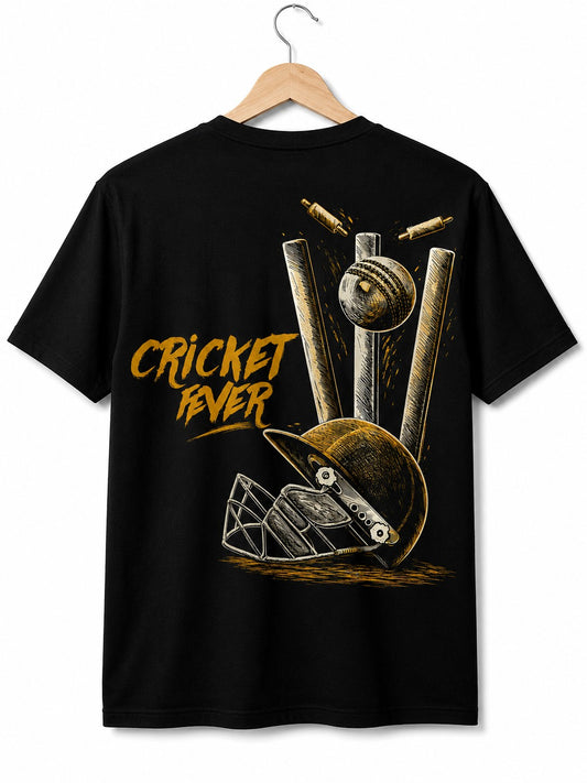 CRICKET FEVER SPORTS BLACK CLASSIC FIT PREMIUM 100% COTTON T-SHIRT