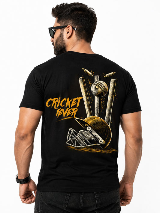 CRICKET FEVER SPORTS BLACK CLASSIC FIT PREMIUM 100% COTTON T-SHIRT