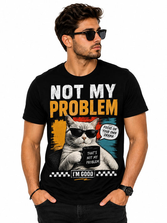 DRAMA CAT QUIRKY PET BLACK CLASSIC FIT PREMIUM 100% COTTON T-SHIRT