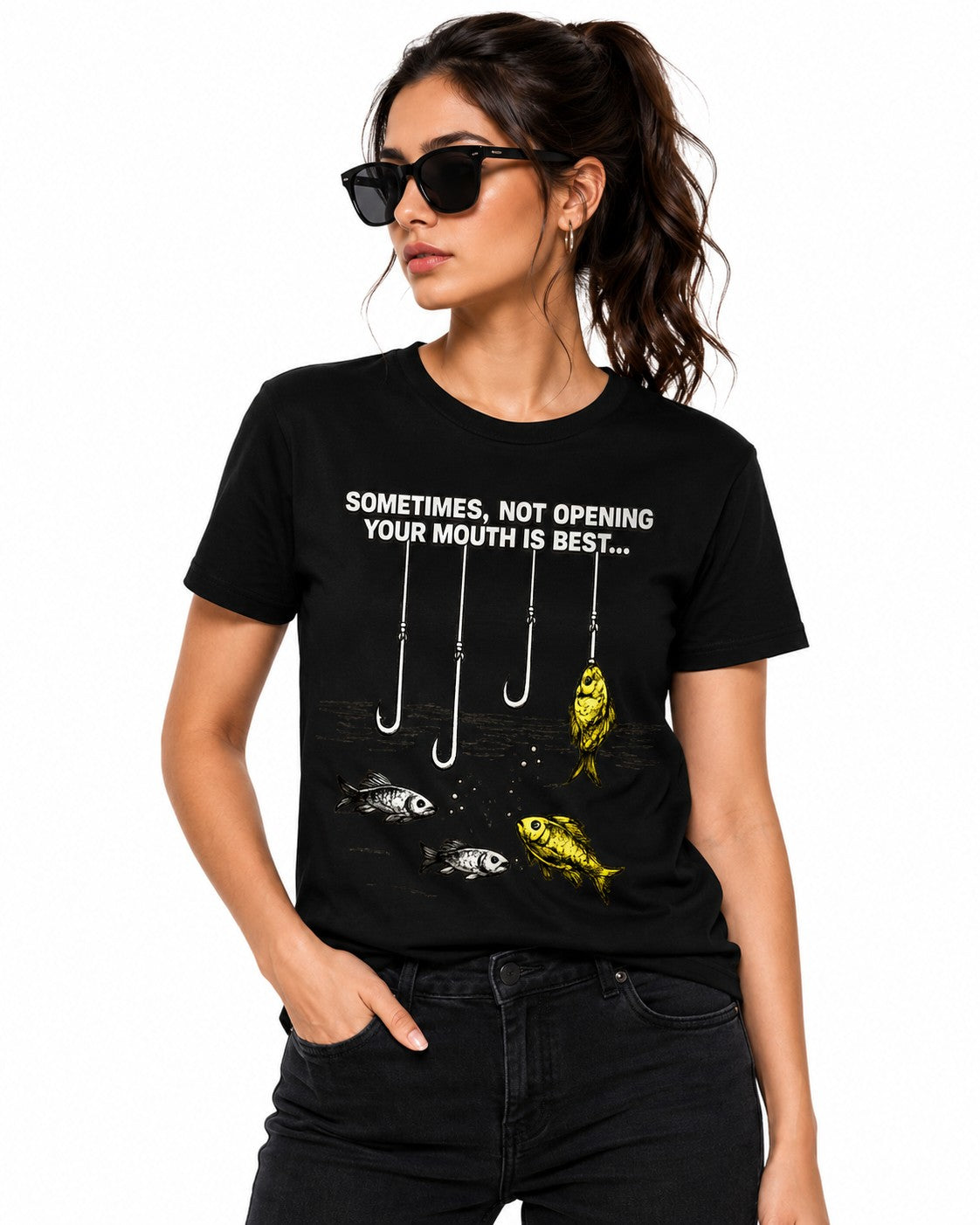 FISH MOUTH QUOTES BLACK CLASSIC FIT PREMIUM 100% COTTON T-SHIRT