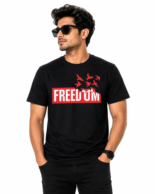 FREEDOM MOOD BLACK CLASSIC FIT PREMIUM 100% COTTON T-SHIRT