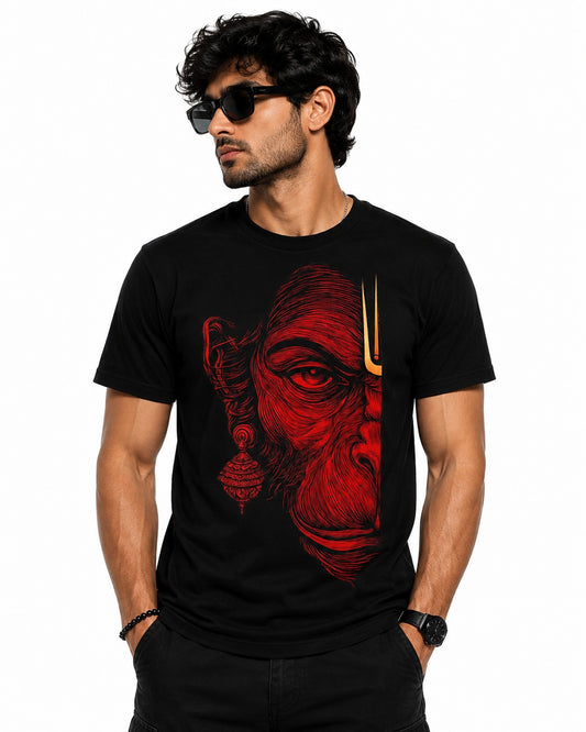 HANUMAN FACE SPIRITUAL BLACK CLASSIC FIT PREMIUM 100% COTTON T-SHIRT