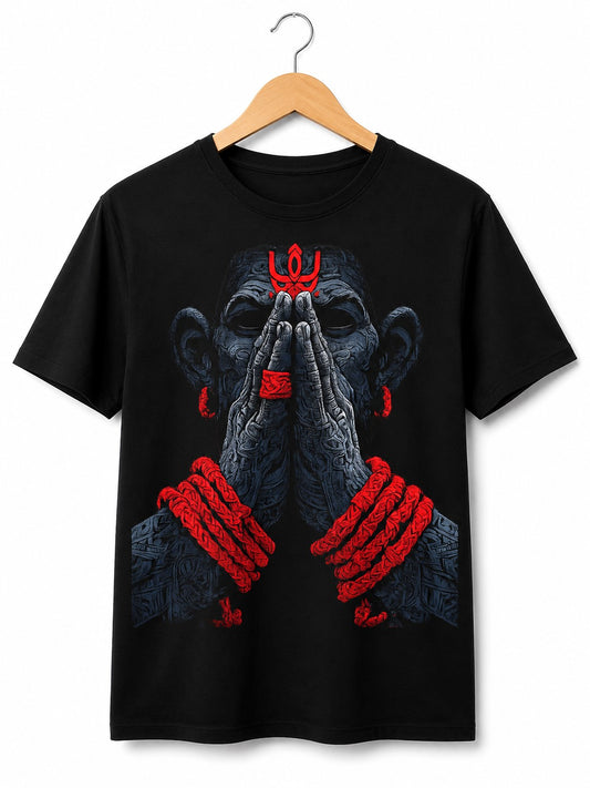 HANUMAN PRANAM SPIRITUAL BLACK CLASSIC FIT PREMIUM 100% COTTON T-SHIRT