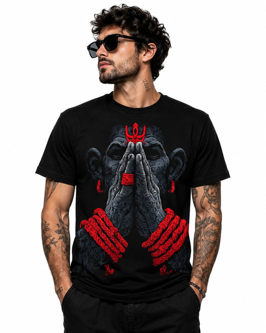 HANUMAN PRANAM SPIRITUAL BLACK CLASSIC FIT PREMIUM 100% COTTON T-SHIRT