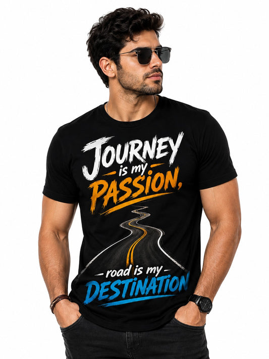 JOURNEY TRAVEL BLACK CLASSIC FIT PREMIUM 100% COTTON T-SHIRT