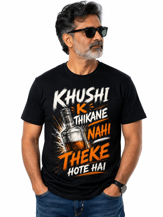 KHUSHI K THIKANE QUIRKY BLACK CLASSIC FIT PREMIUM 100% COTTON T-SHIRT