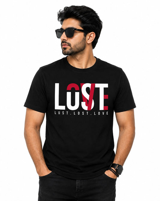 LUST LOST LOVE BLACK CLASSIC FIT PREMIUM 100% COTTON T-SHIRT