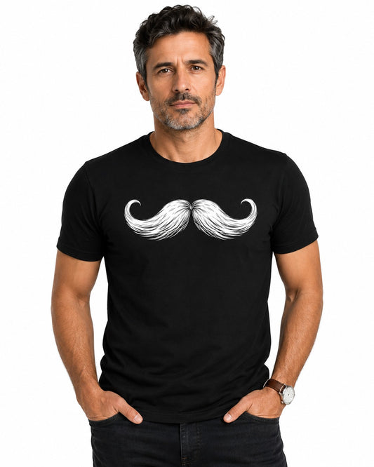 MUSTACHE QUIRKY BLACK CLASSIC FIT PREMIUM 100% COTTON T-SHIRT