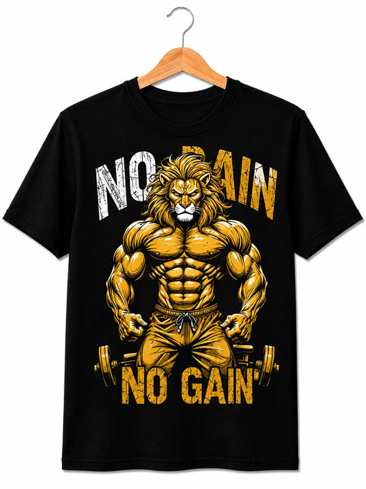 NO PAIN NO GAIN MOTIVATIONAL BLACK CLASSIC FIT PREMIUM 100% COTTON T-SHIRT