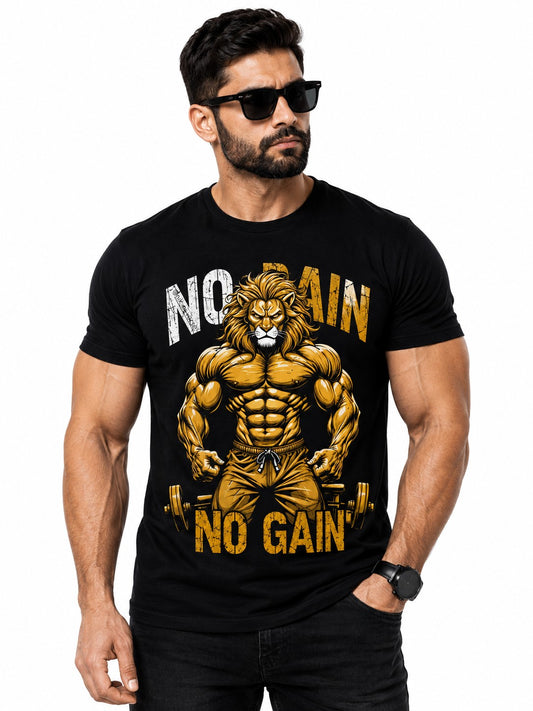 NO PAIN NO GAIN MOTIVATIONAL BLACK CLASSIC FIT PREMIUM 100% COTTON T-SHIRT