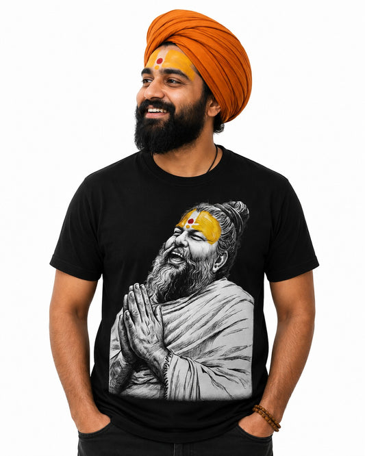 PREMANAND MAHARAJ SPIRITUAL BLACK CLASSIC FIT PREMIUM 100% COTTON T-SHIRT