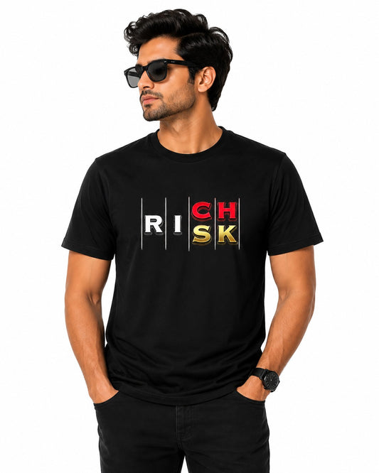 RICH RISK MOTIVATIONAL BLACK CLASSIC FIT PREMIUM 100% COTTON T-SHIRT