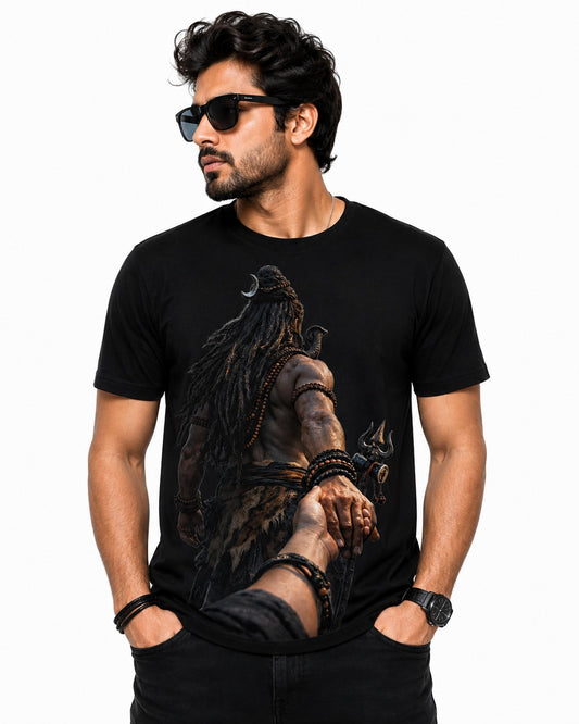 SHIV HAND HOLD SPIRITUAL BLACK CLASSIC FIT PREMIUM 100% COTTON T-SHIRT