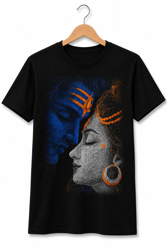 SHIV PARVATI SPIRITUAL BLACK CLASSIC FIT PREMIUM 100% COTTON T-SHIRT