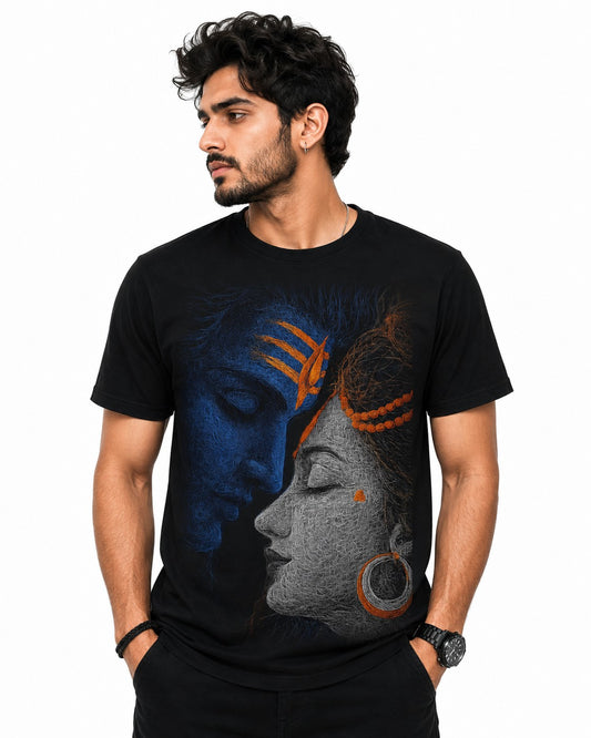 SHIV PARVATI SPIRITUAL BLACK CLASSIC FIT PREMIUM 100% COTTON T-SHIRT